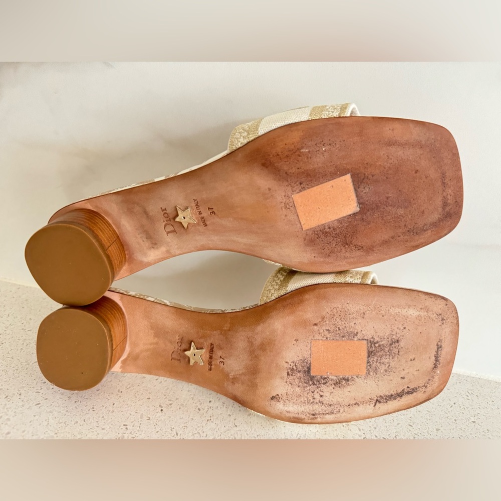 SOLD Christian Dior Dway Heeled Slides EU 37 US 7 White and Gold - Picture 10 of 10